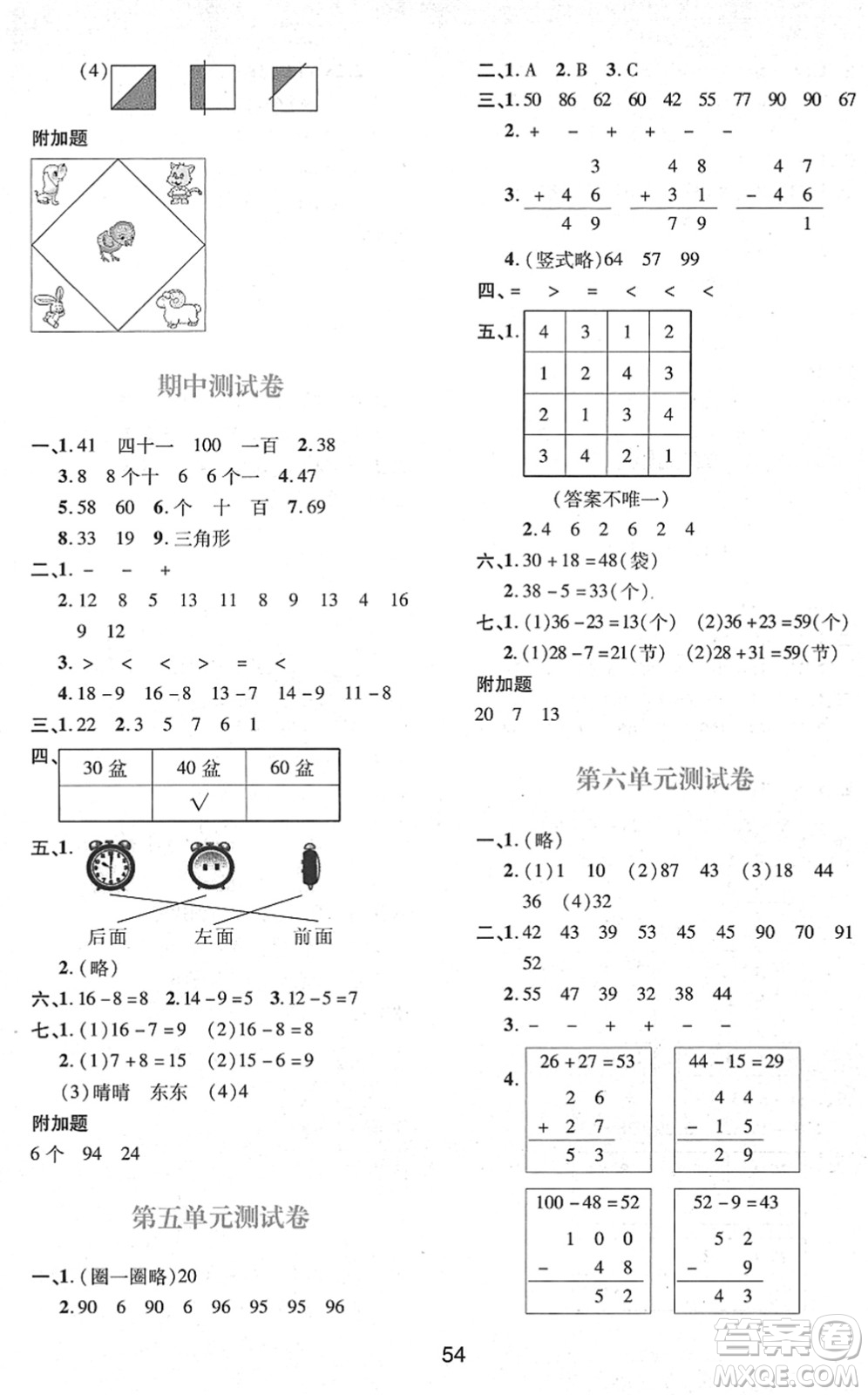 陜西人民教育出版社2022新課程學(xué)習(xí)與評價一年級數(shù)學(xué)下冊C版北師大版答案