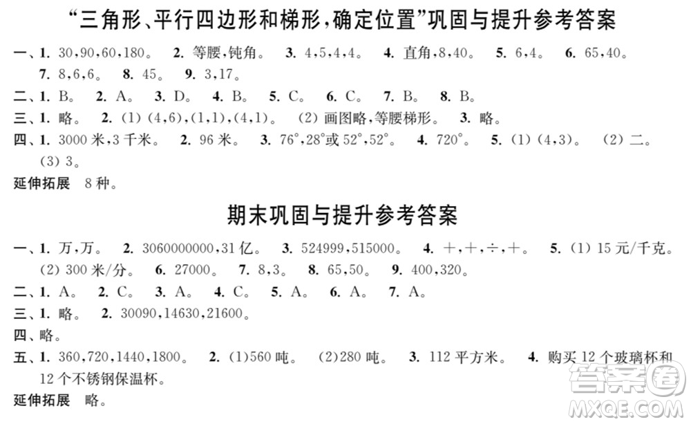 時(shí)代學(xué)習(xí)報(bào)數(shù)學(xué)周刊2021-2022學(xué)年度蘇教版四年級(jí)第二學(xué)期鞏固與提升參考答案