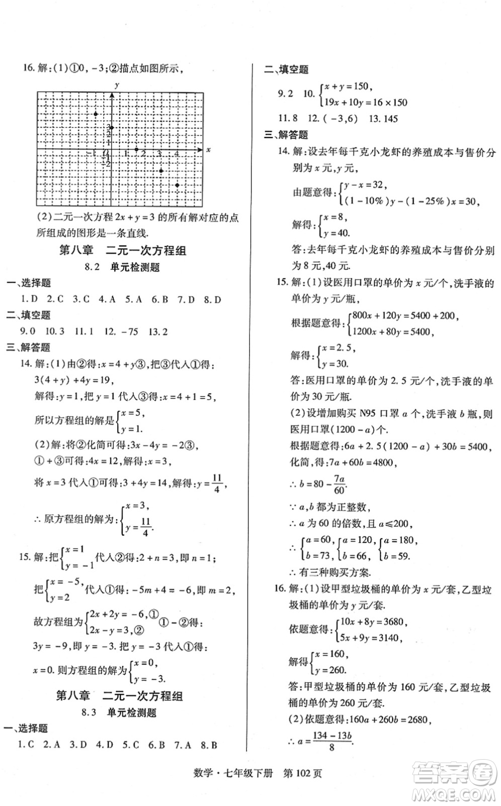 明天出版社2022初中同步練習(xí)冊(cè)自主測(cè)試卷七年級(jí)數(shù)學(xué)下冊(cè)人教版答案