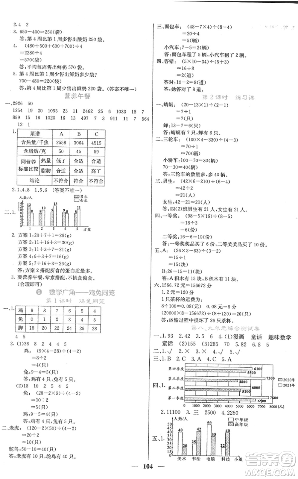 四川大學(xué)出版社2022名校課堂內(nèi)外四年級數(shù)學(xué)下冊RJ人教版答案