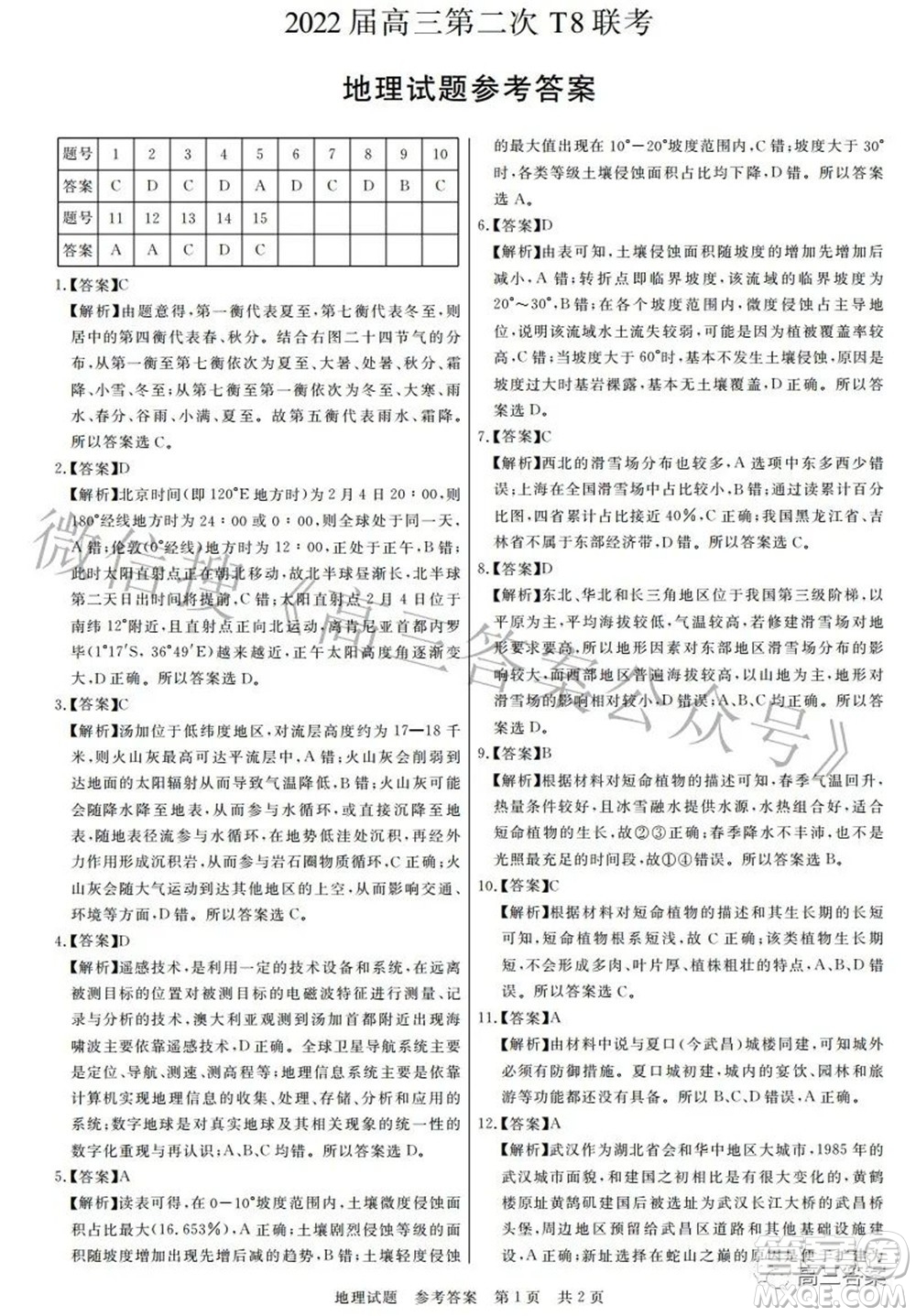 2022屆高三第二次T8聯(lián)考地理試題及答案