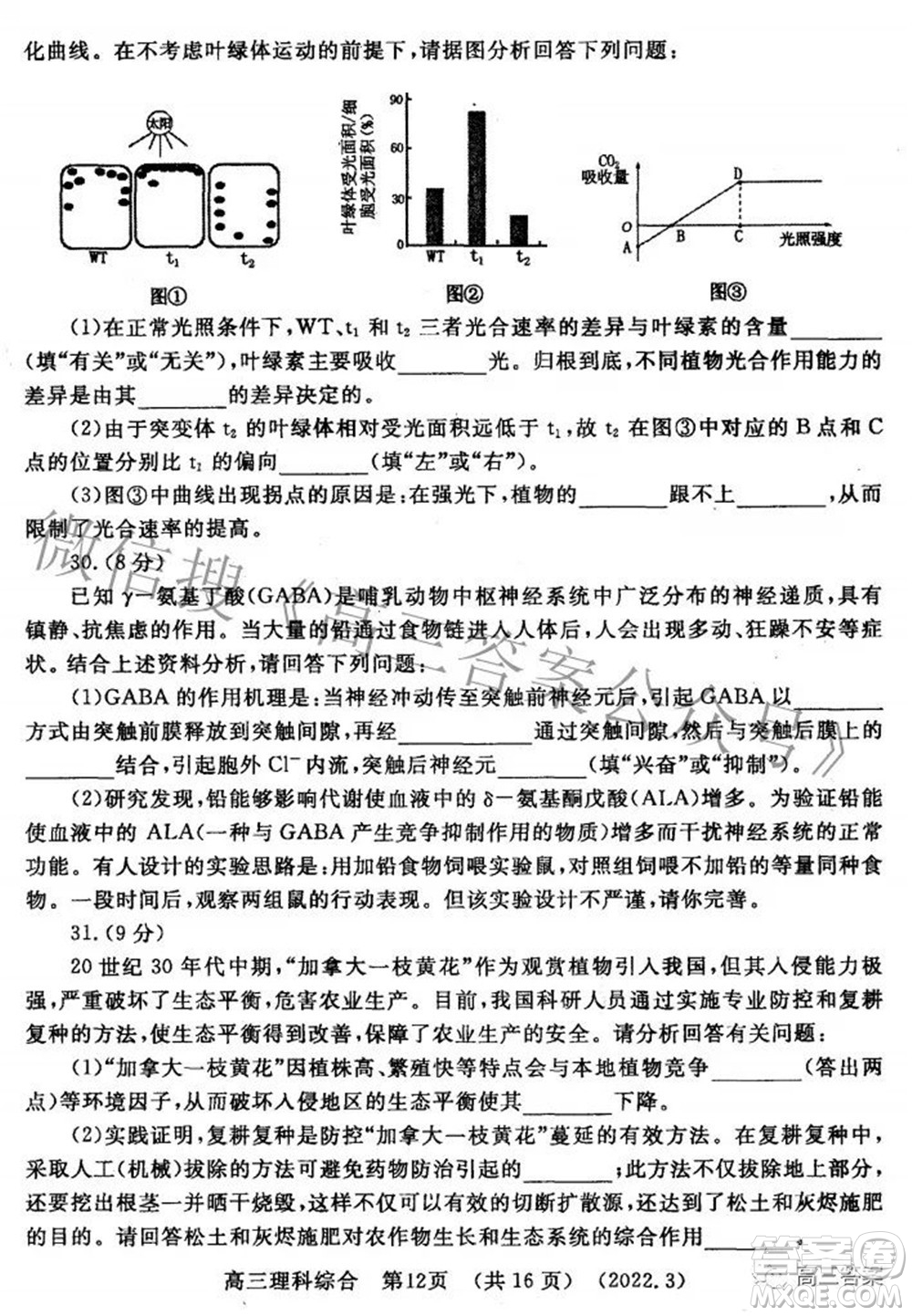 洛陽市2021-2022學(xué)年高中三年級第二次統(tǒng)一考試?yán)砜凭C合試題及答案