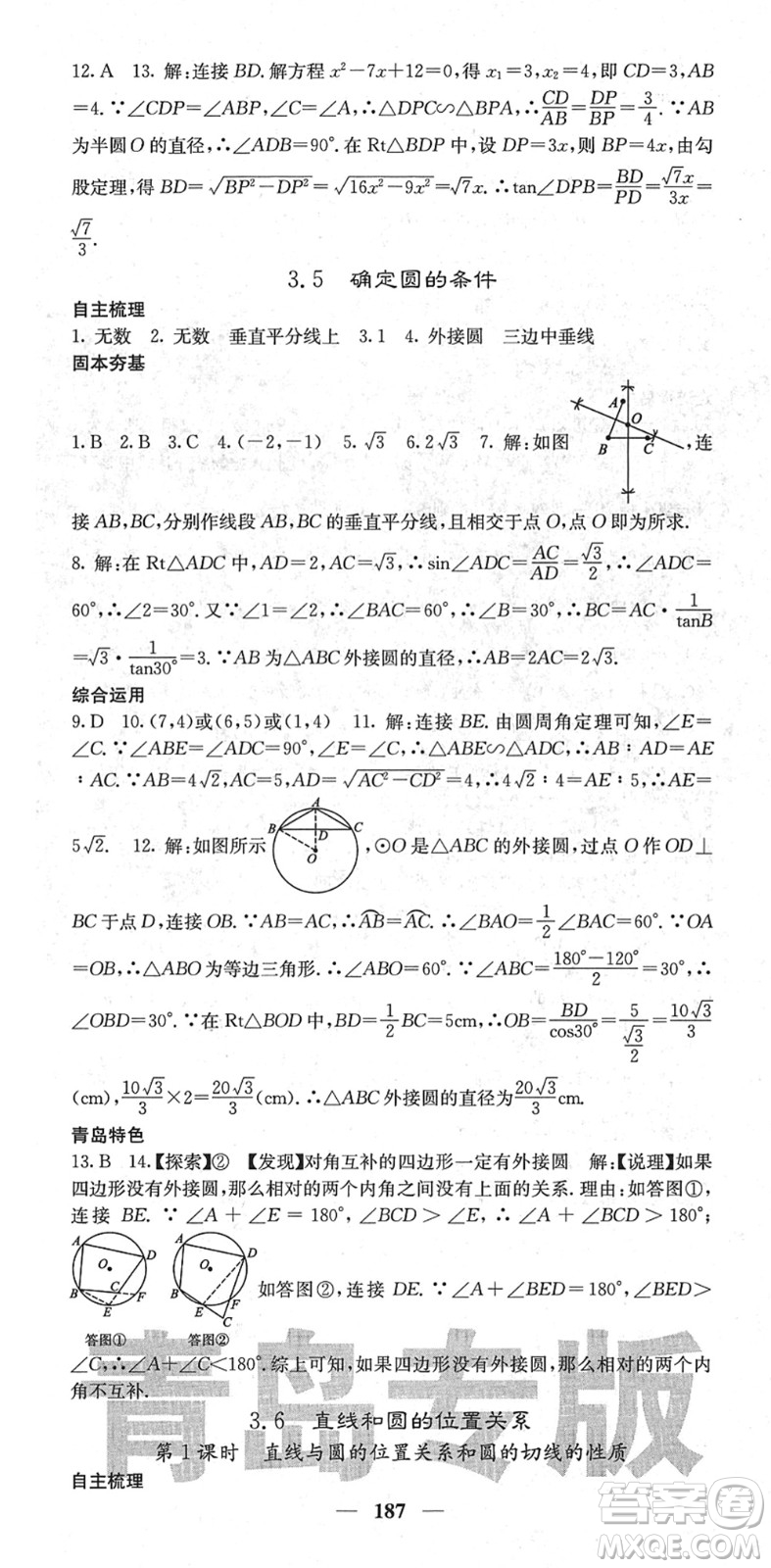 四川大學(xué)出版社2022名校課堂內(nèi)外九年級(jí)數(shù)學(xué)下冊(cè)BS北師版青島專版答案