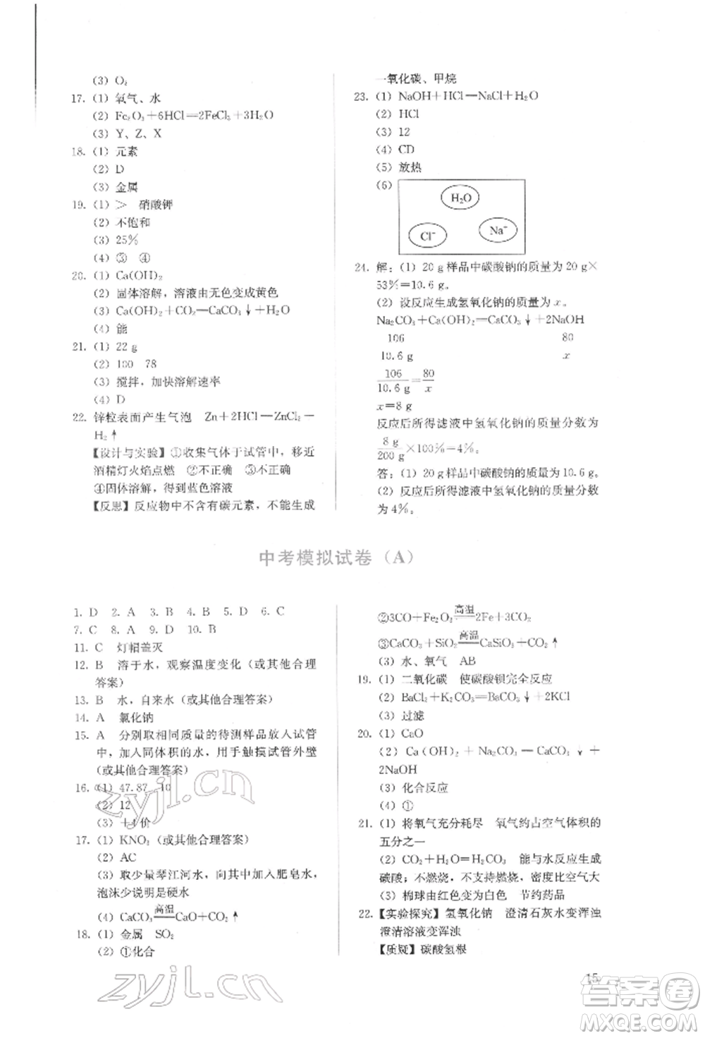 人民教育出版社2022同步解析與測(cè)評(píng)九年級(jí)下冊(cè)化學(xué)人教版山西專(zhuān)版參考答案