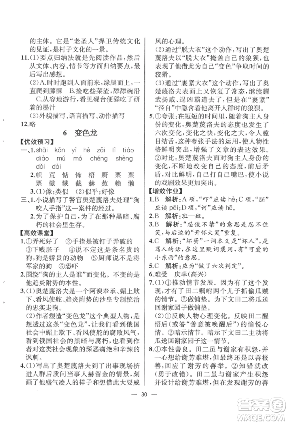 人民教育出版社2022同步解析與測評九年級下冊語文人教版云南專版參考答案