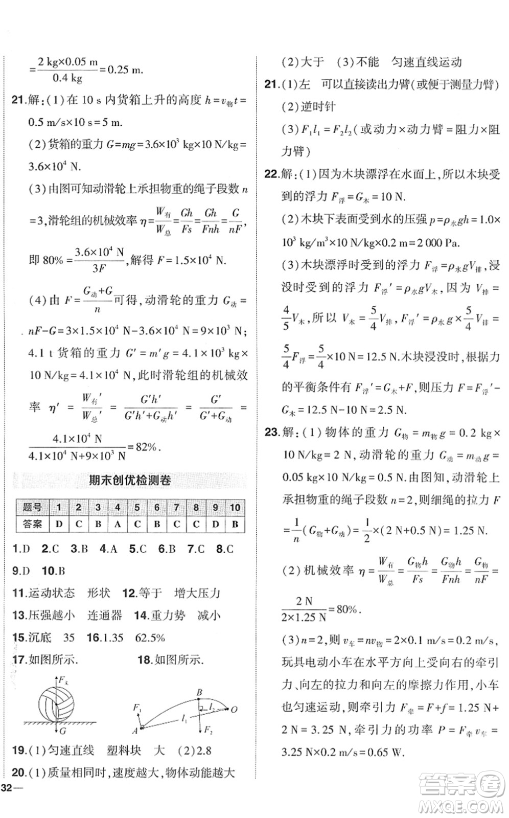 武漢出版社2022狀元成才路創(chuàng)優(yōu)作業(yè)八年級(jí)物理下冊R人教版答案