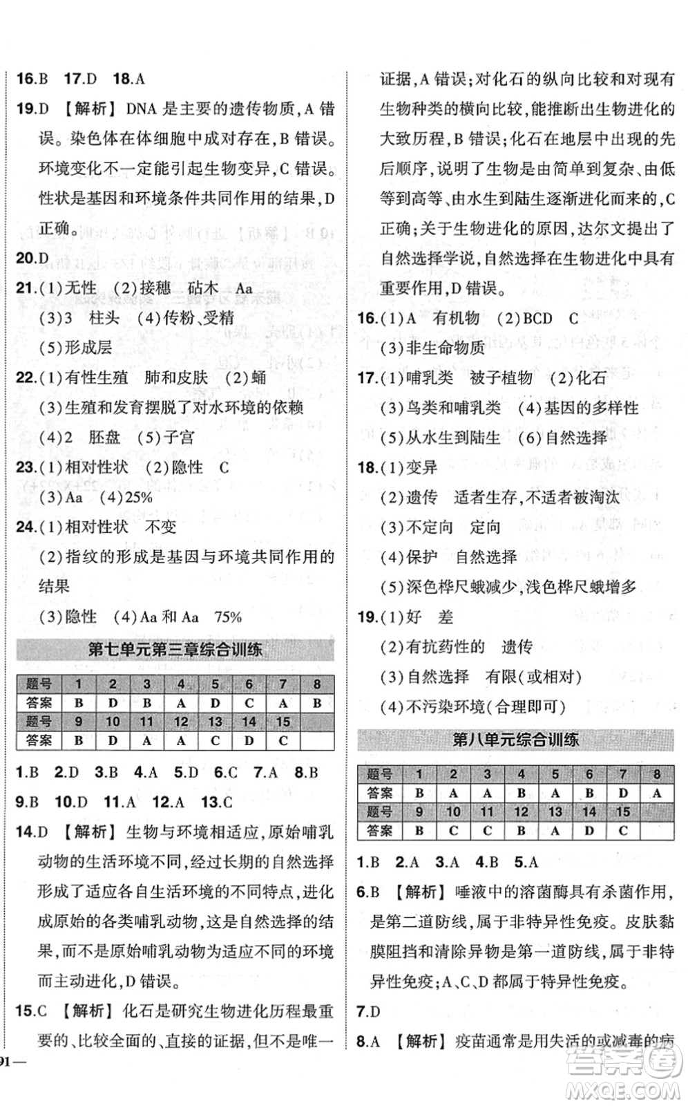 武漢出版社2022狀元成才路創(chuàng)優(yōu)作業(yè)八年級(jí)生物下冊(cè)R人教版答案