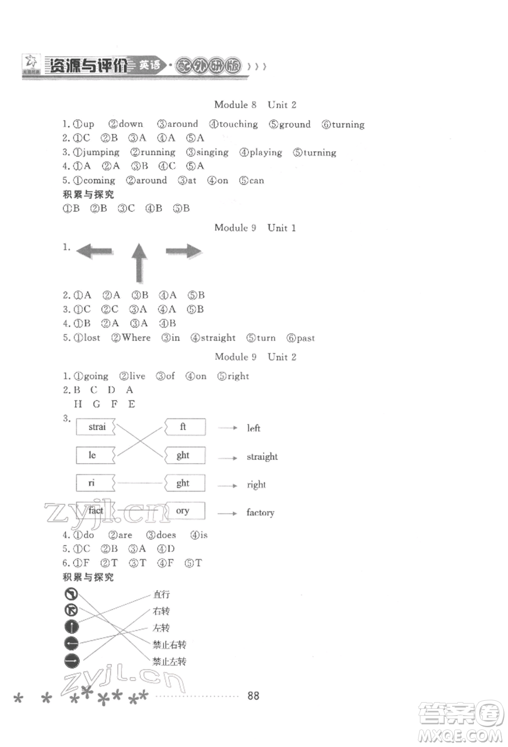 黑龍江教育出版社2022資源與評(píng)價(jià)二年級(jí)下冊英語外研版大慶專版參考答案