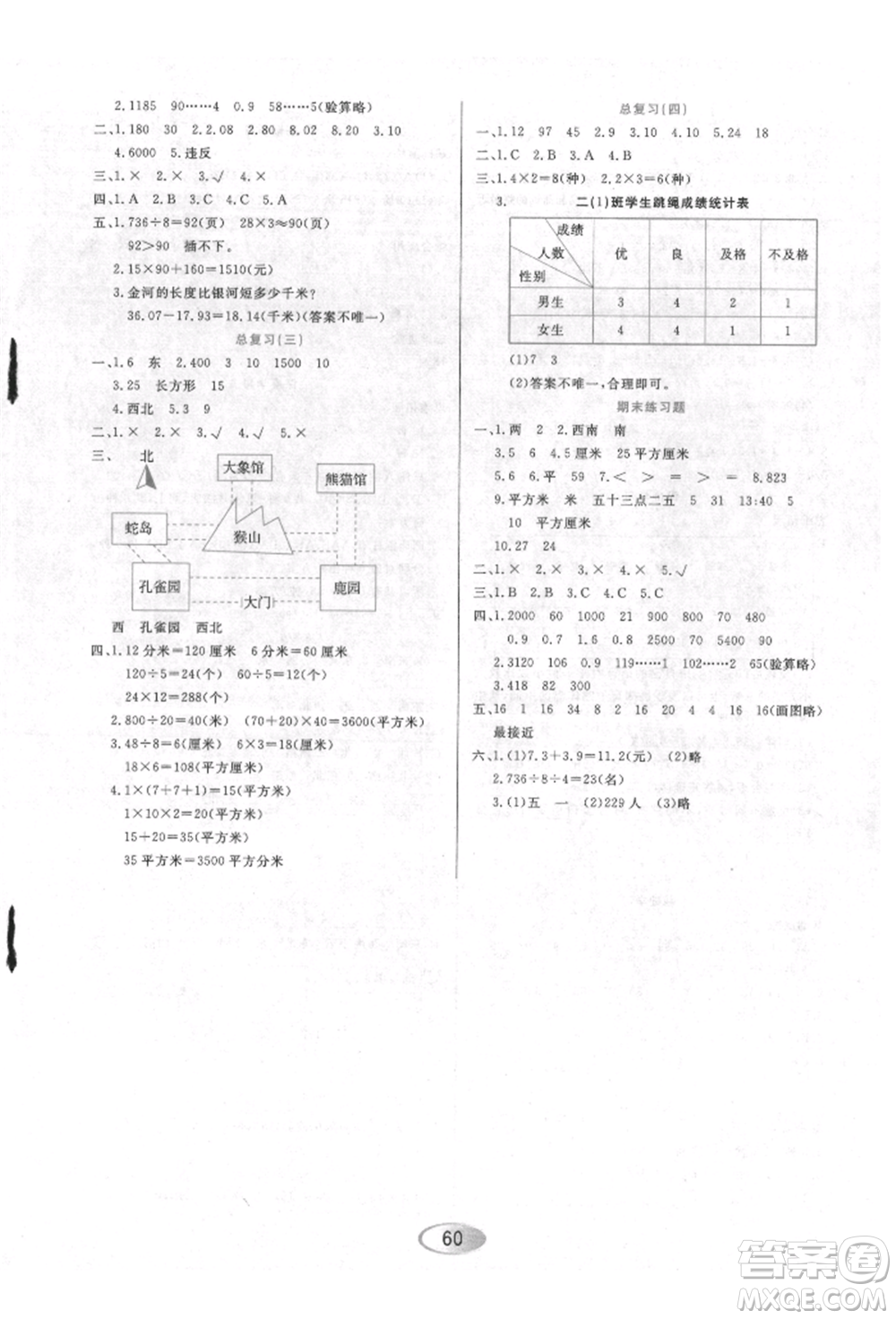 黑龍江教育出版社2022資源與評(píng)價(jià)三年級(jí)下冊(cè)數(shù)學(xué)人教版參考答案