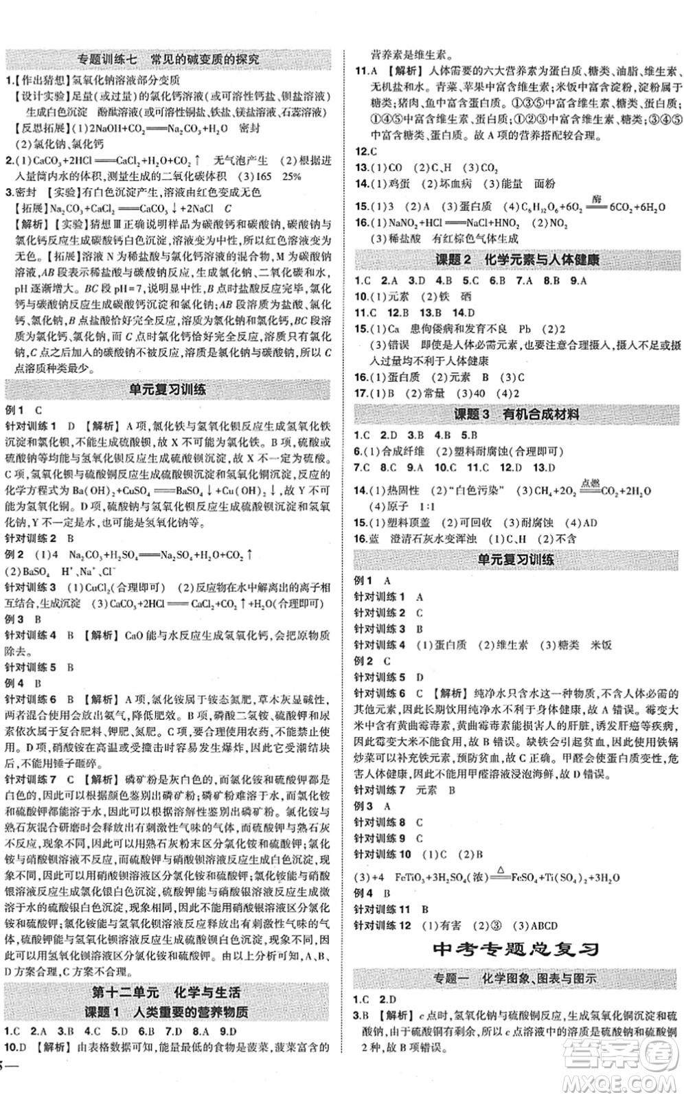 武漢出版社2022狀元成才路創(chuàng)優(yōu)作業(yè)九年級化學(xué)下冊R人教版答案