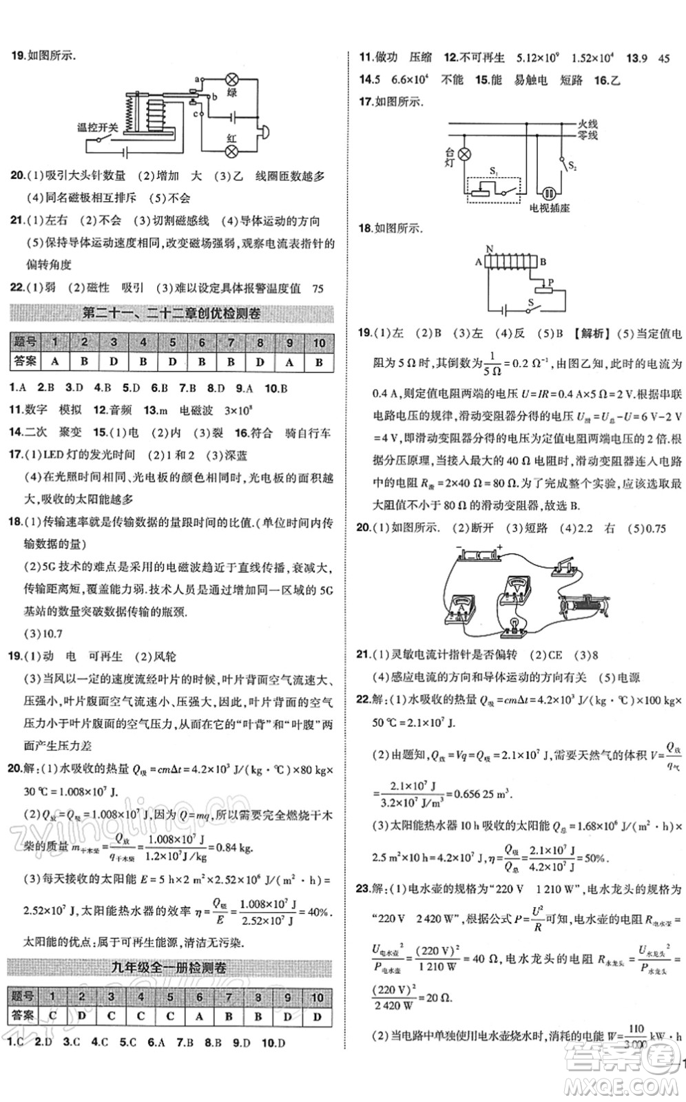 武漢出版社2022狀元成才路創(chuàng)優(yōu)作業(yè)九年級物理下冊R人教版答案