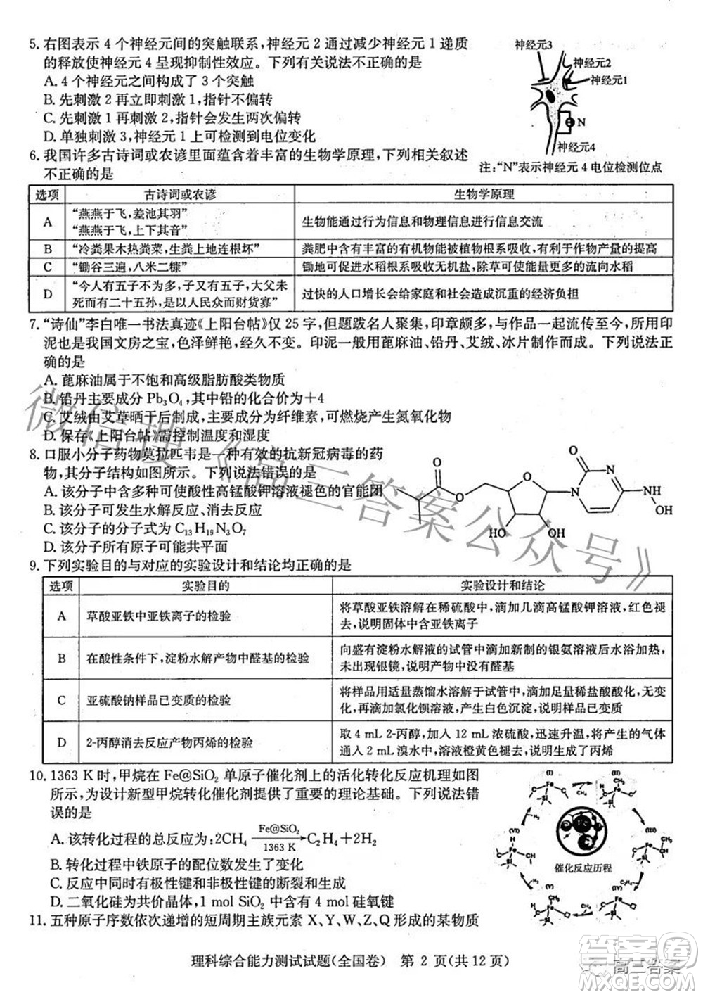 華大新高考聯(lián)盟2022屆高三3月教學質(zhì)量測評全國卷理科綜合試題及答案