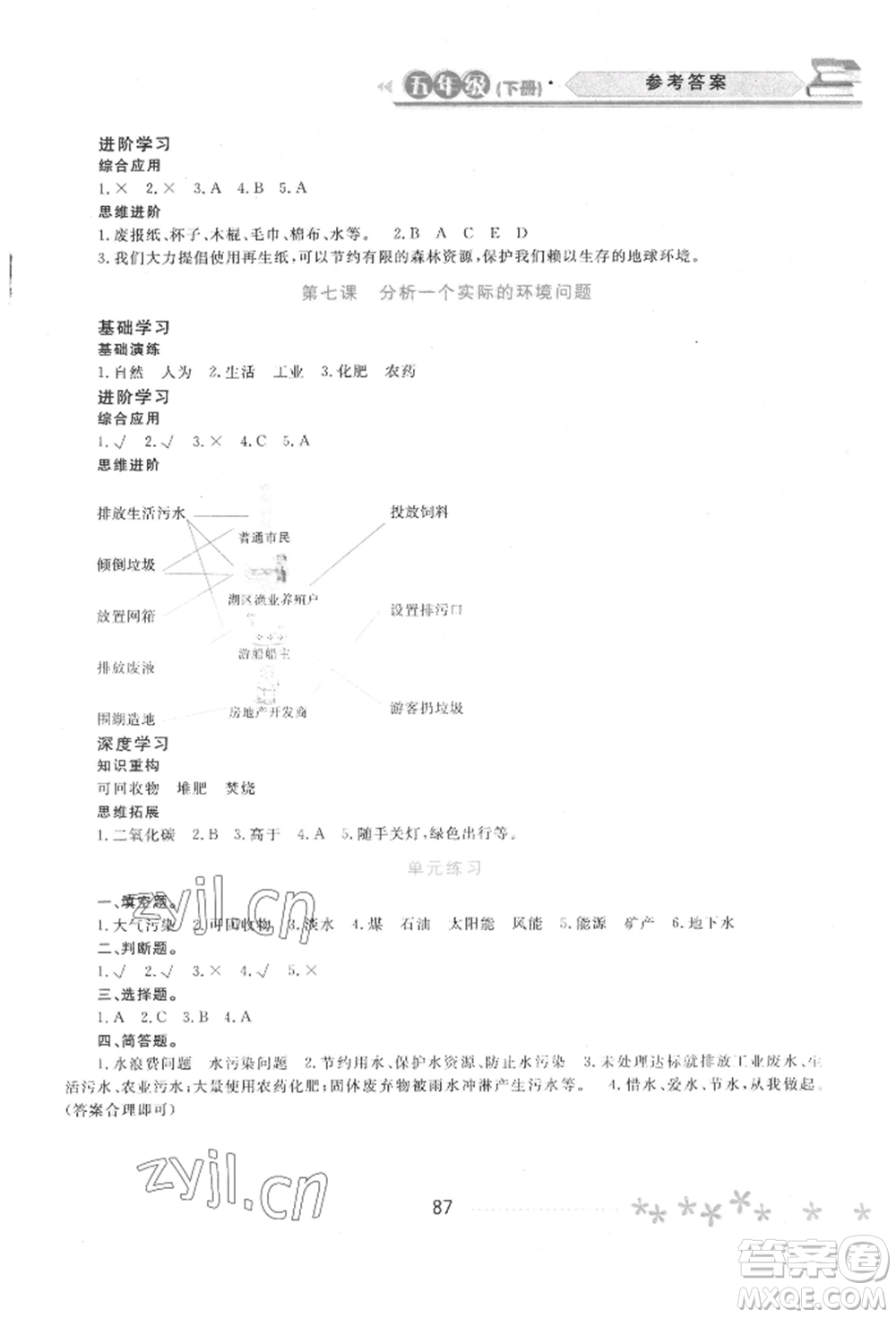 黑龍江教育出版社2022資源與評價(jià)五年級下冊科學(xué)教科版參考答案