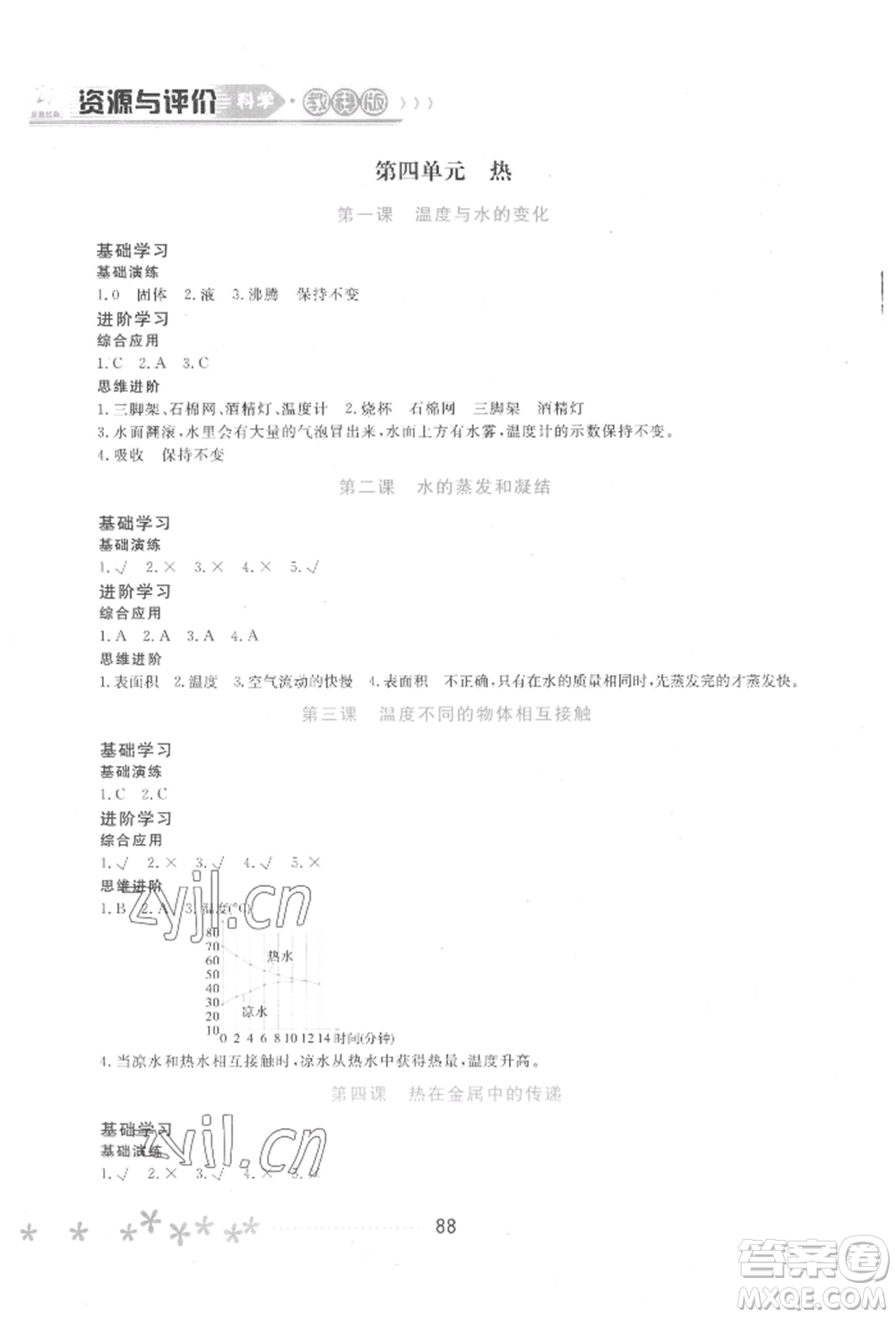 黑龍江教育出版社2022資源與評價(jià)五年級下冊科學(xué)教科版參考答案