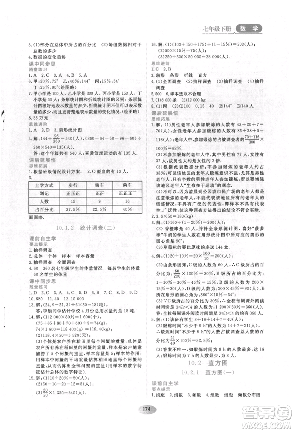 黑龍江教育出版社2022資源與評(píng)價(jià)七年級(jí)下冊(cè)數(shù)學(xué)人教版參考答案