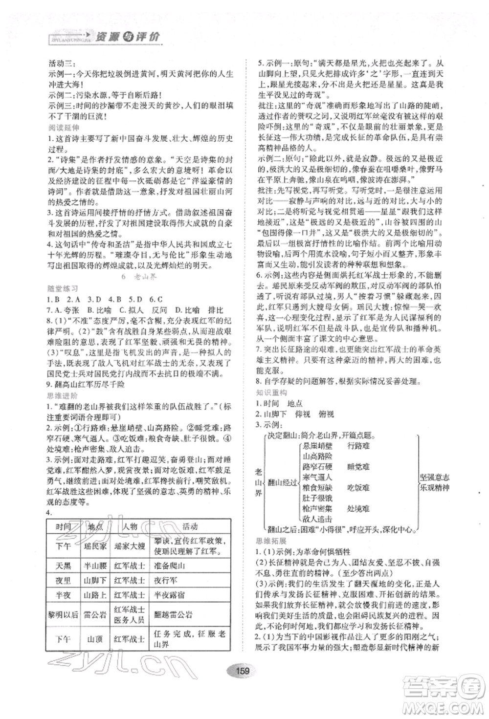 黑龍江教育出版社2022資源與評價七年級下冊語文人教版參考答案