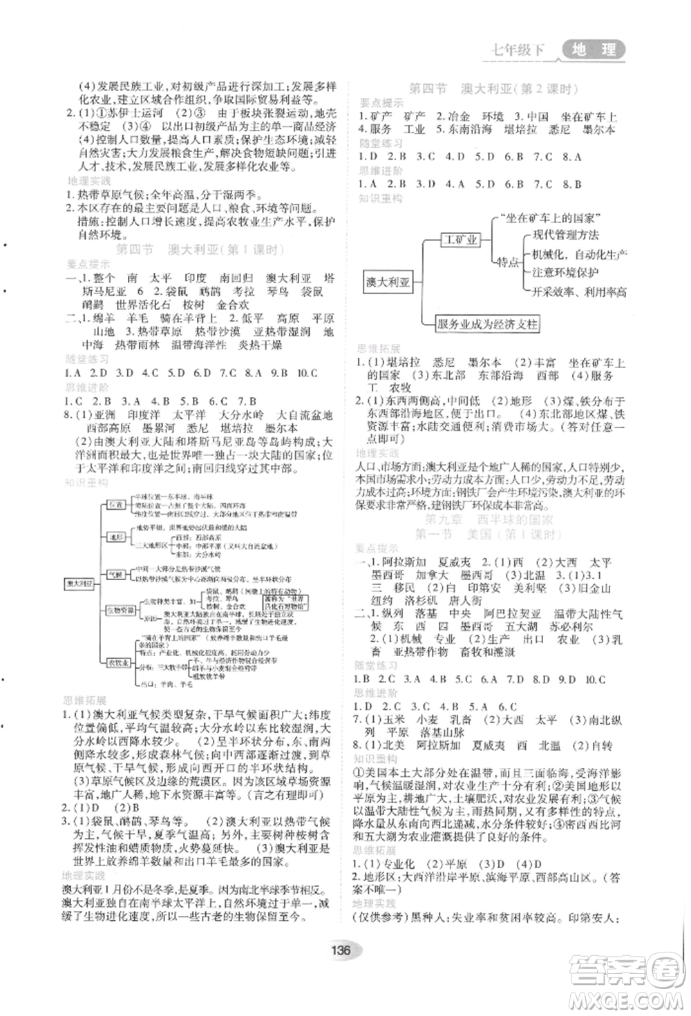 黑龍江教育出版社2022資源與評價七年級下冊地理人教版參考答案