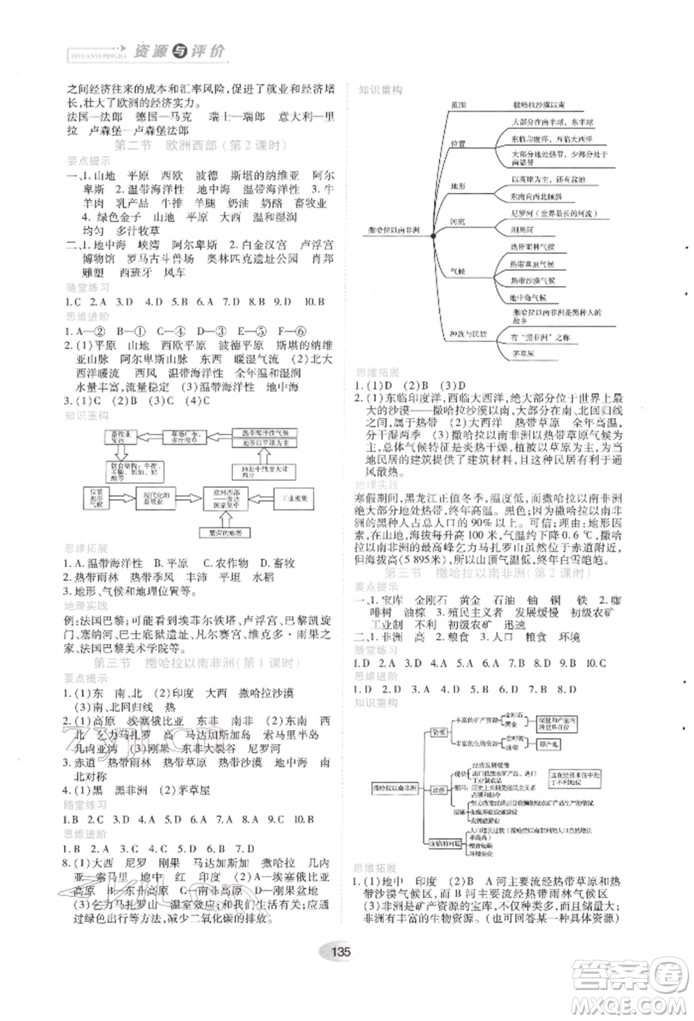 黑龍江教育出版社2022資源與評價七年級下冊地理人教版參考答案