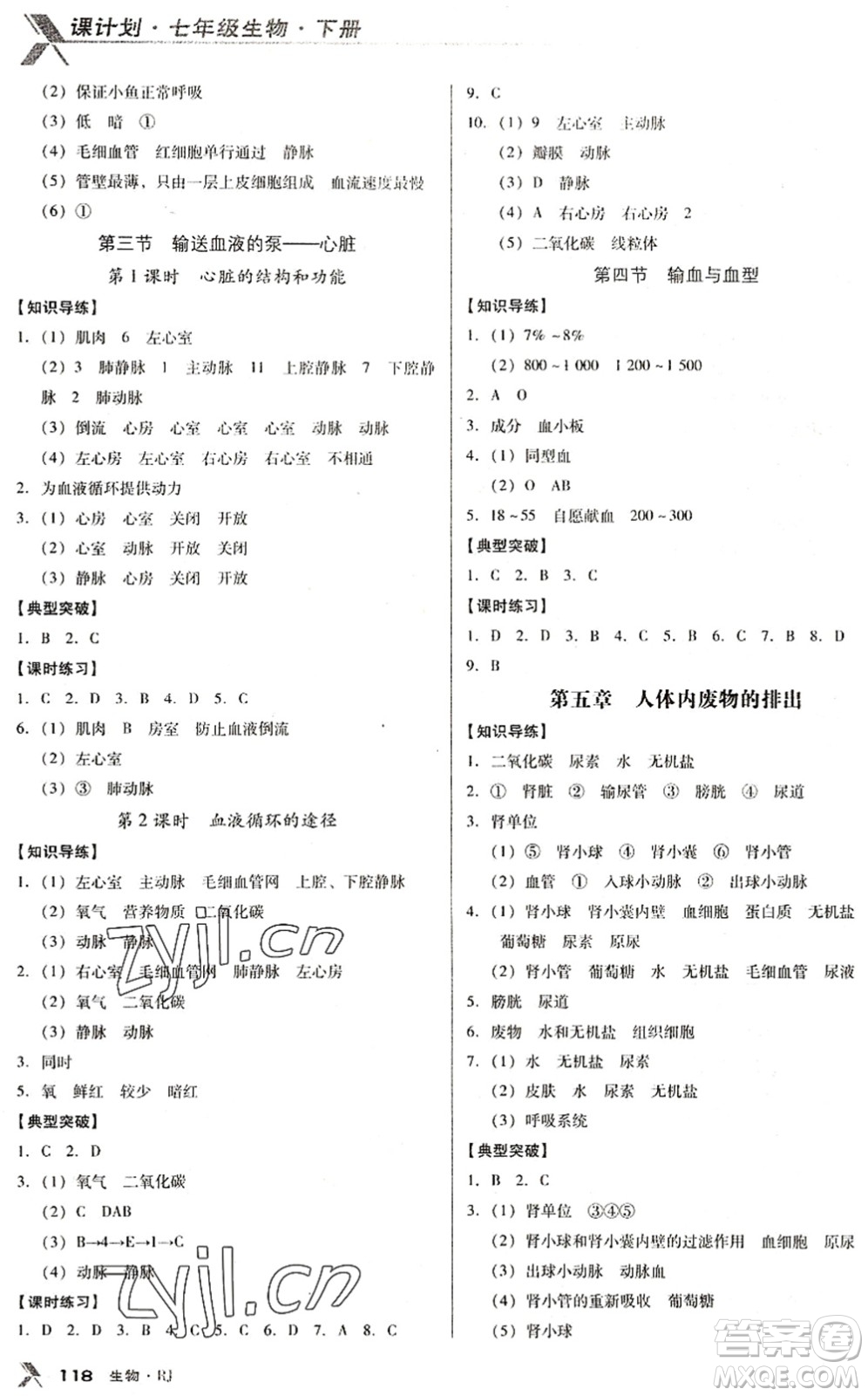 廣東經(jīng)濟(jì)出版社2022全優(yōu)點(diǎn)練課計(jì)劃七年級生物下冊RJ人教版答案