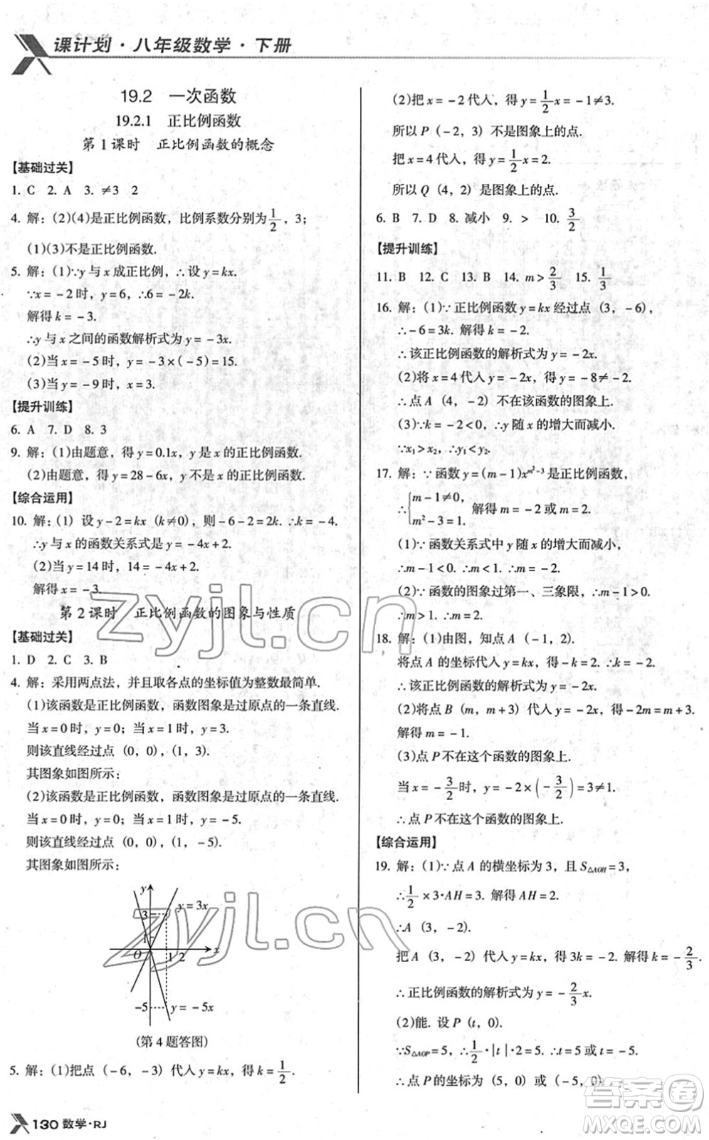 廣東經濟出版社2022全優(yōu)點練課計劃八年級數學下冊RJ人教版答案