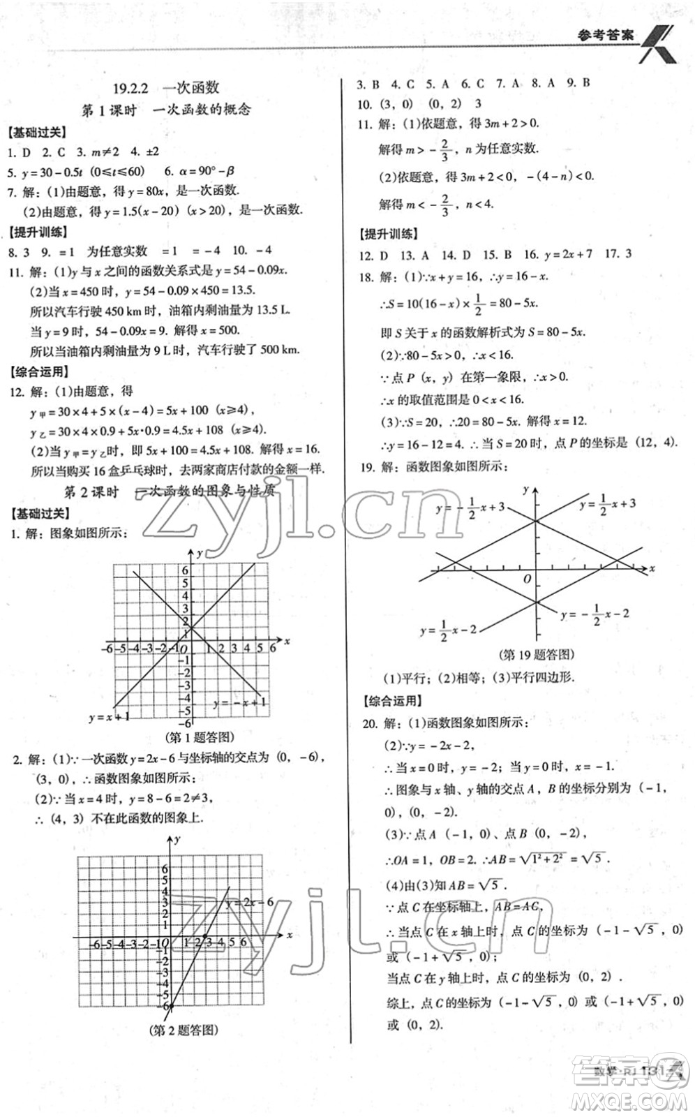 廣東經濟出版社2022全優(yōu)點練課計劃八年級數學下冊RJ人教版答案