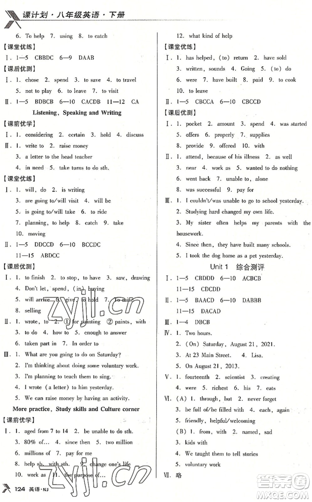 廣東經(jīng)濟(jì)出版社2022全優(yōu)點練課計劃八年級英語下冊NJ牛津版答案