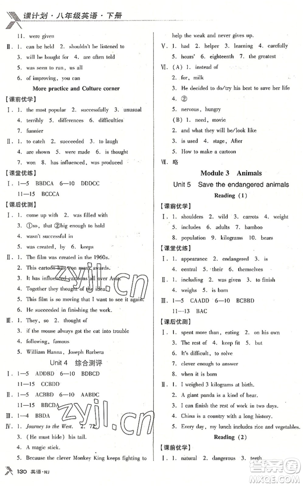 廣東經(jīng)濟(jì)出版社2022全優(yōu)點練課計劃八年級英語下冊NJ牛津版答案