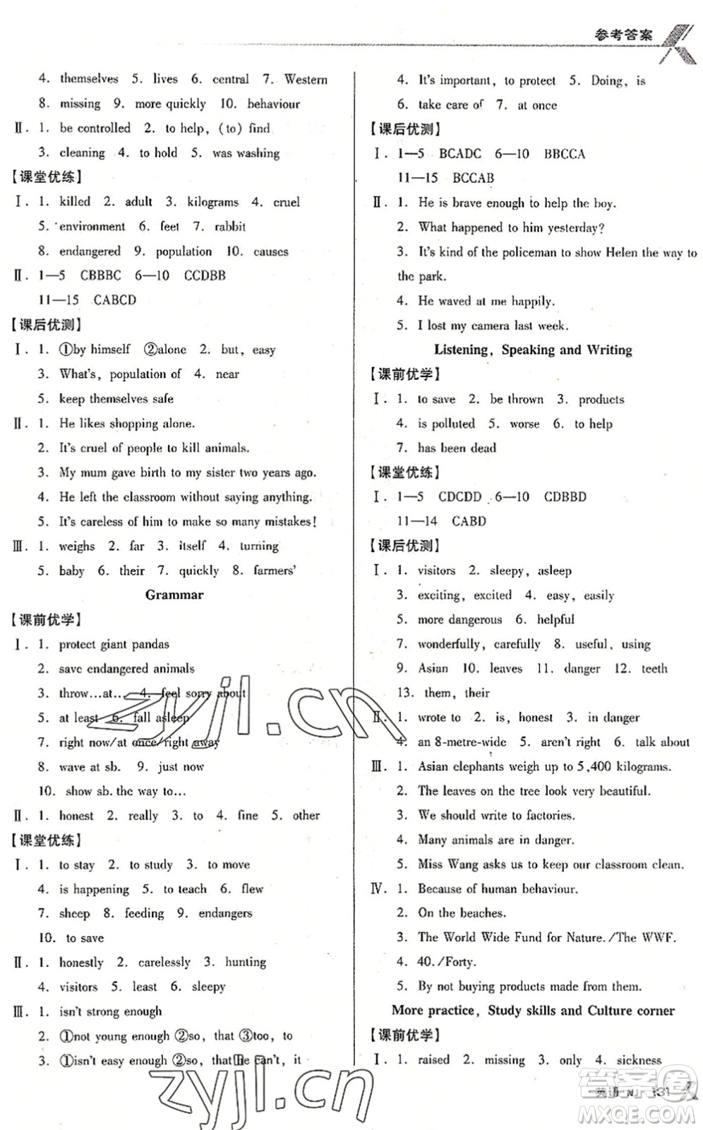 廣東經(jīng)濟(jì)出版社2022全優(yōu)點練課計劃八年級英語下冊NJ牛津版答案