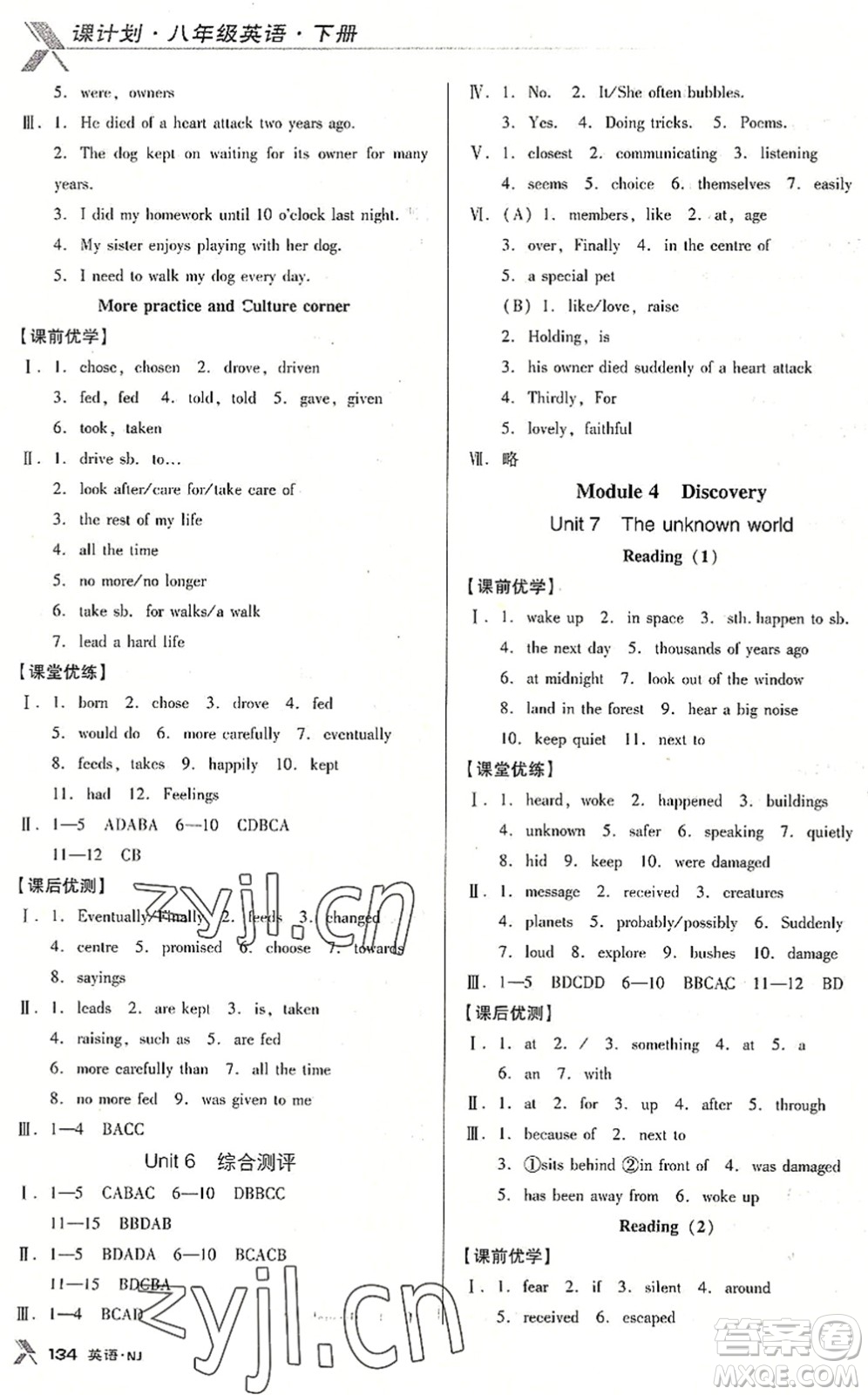 廣東經(jīng)濟(jì)出版社2022全優(yōu)點練課計劃八年級英語下冊NJ牛津版答案