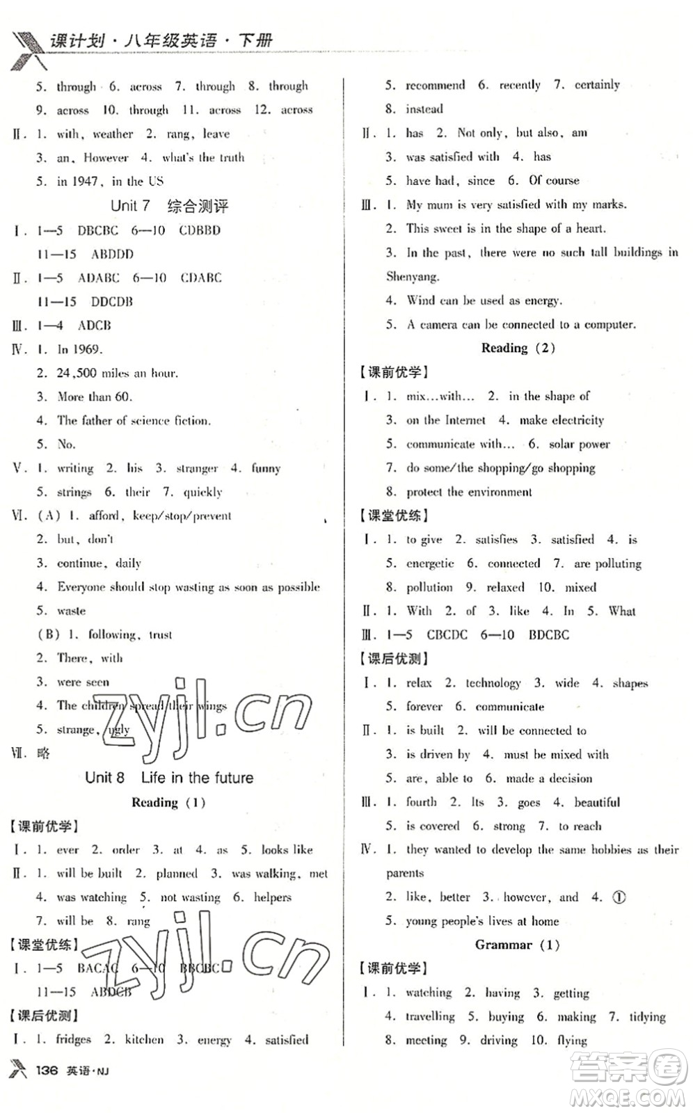 廣東經(jīng)濟(jì)出版社2022全優(yōu)點練課計劃八年級英語下冊NJ牛津版答案