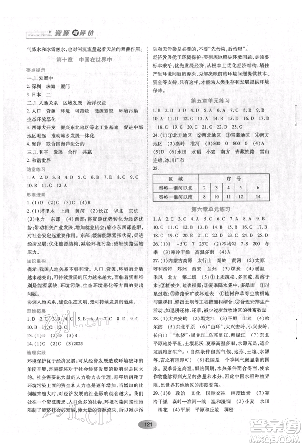 黑龍江教育出版社2022資源與評(píng)價(jià)八年級(jí)下冊(cè)地理人教版參考答案