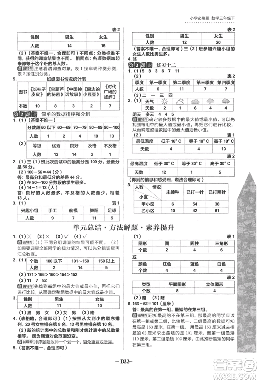 首都師范大學(xué)出版社2022小學(xué)必刷題三年級數(shù)學(xué)下冊蘇教版參考答案