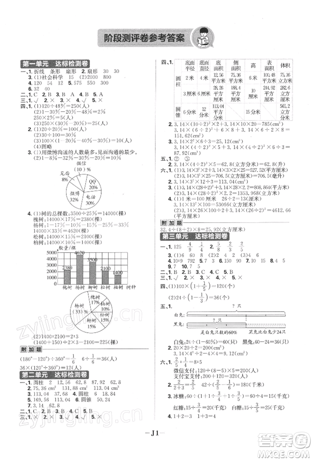 首都師范大學(xué)出版社2022小學(xué)必刷題六年級(jí)數(shù)學(xué)下冊(cè)蘇教版參考答案