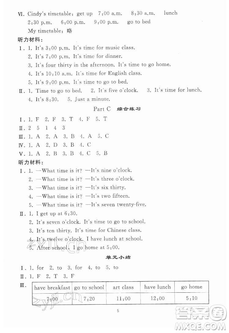 人民教育出版社2022同步輕松練習(xí)英語四年級(jí)下冊(cè)人教版答案