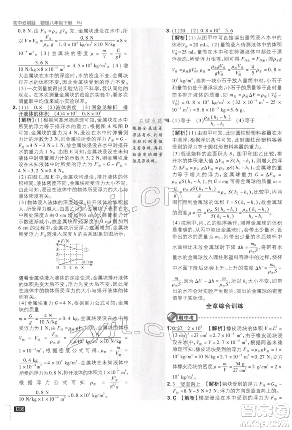 開明出版社2022初中必刷題八年級(jí)物理下冊(cè)人教版參考答案