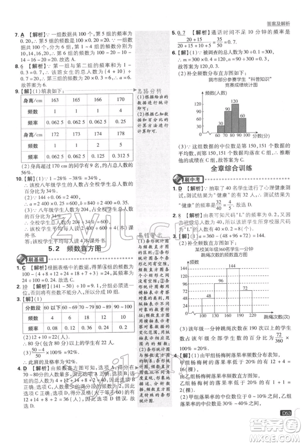 開明出版社2022初中必刷題八年級數(shù)學(xué)下冊湘教版參考答案