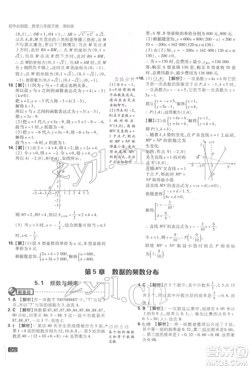 開明出版社2022初中必刷題八年級數(shù)學(xué)下冊湘教版參考答案