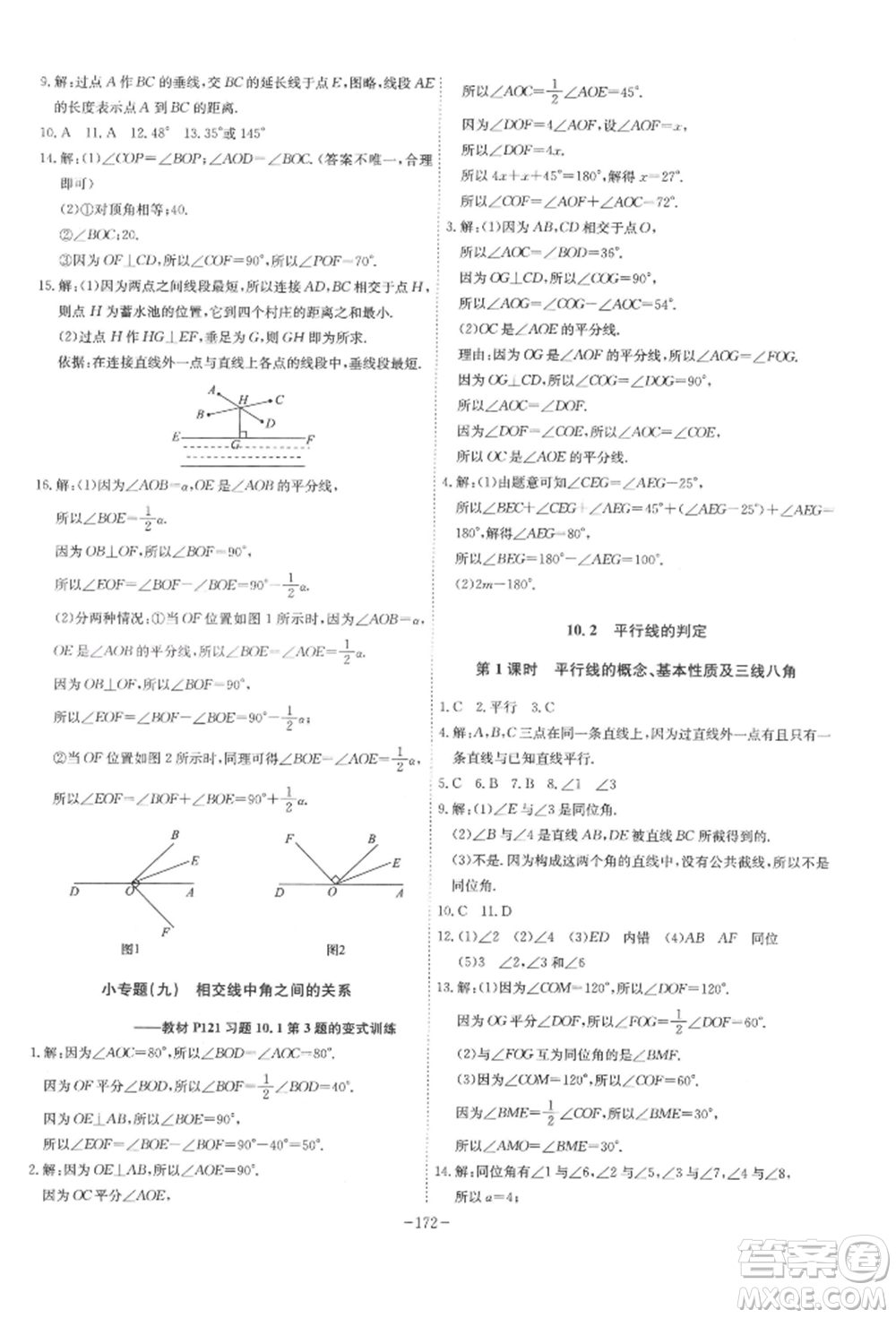 安徽師范大學出版社2022課時A計劃七年級下冊數(shù)學滬科版參考答案