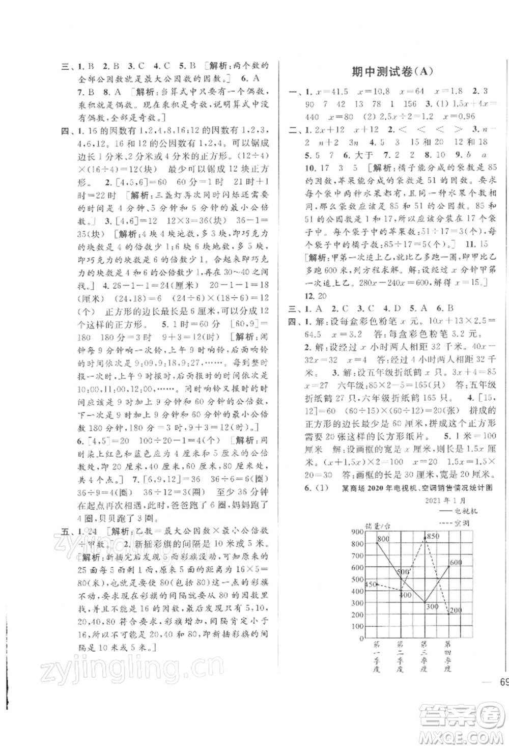 北京教育出版社2022亮點(diǎn)給力大試卷五年級(jí)下冊(cè)數(shù)學(xué)江蘇版參考答案