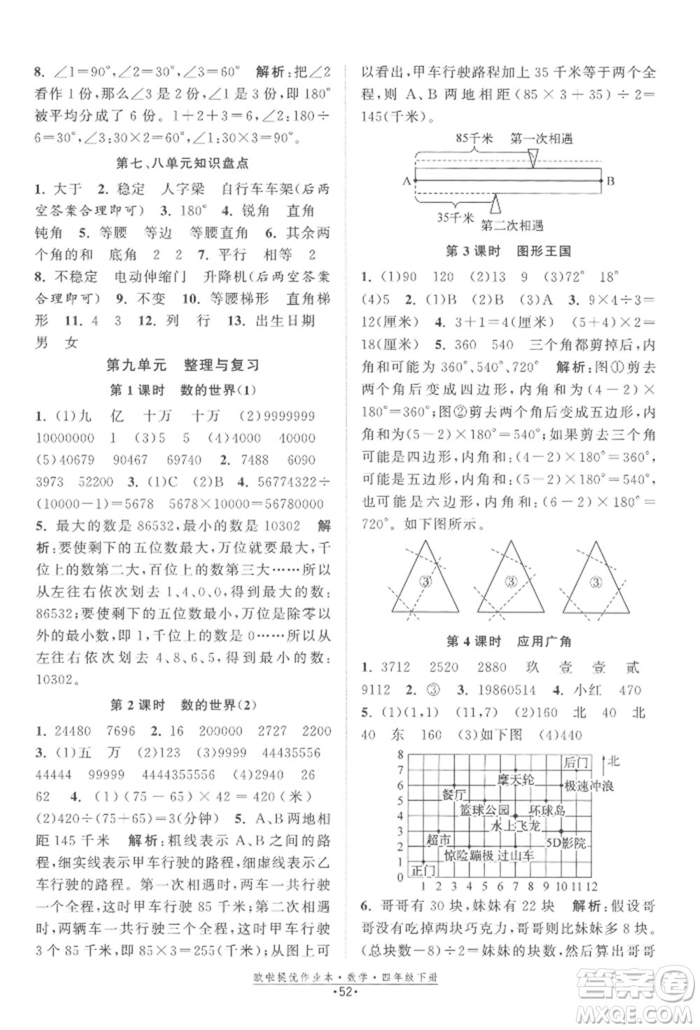 江蘇鳳凰美術(shù)出版社2022歐拉提優(yōu)作業(yè)本四年級數(shù)學下冊蘇教版參考答案