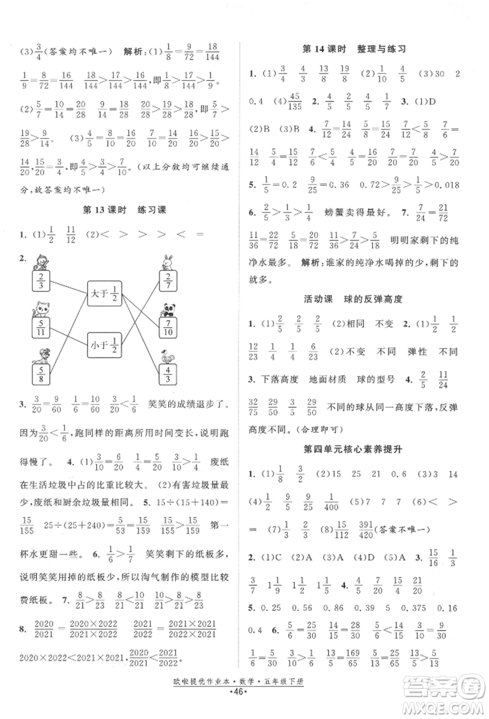 江蘇鳳凰美術(shù)出版社2022歐拉提優(yōu)作業(yè)本五年級數(shù)學(xué)下冊蘇教版參考答案