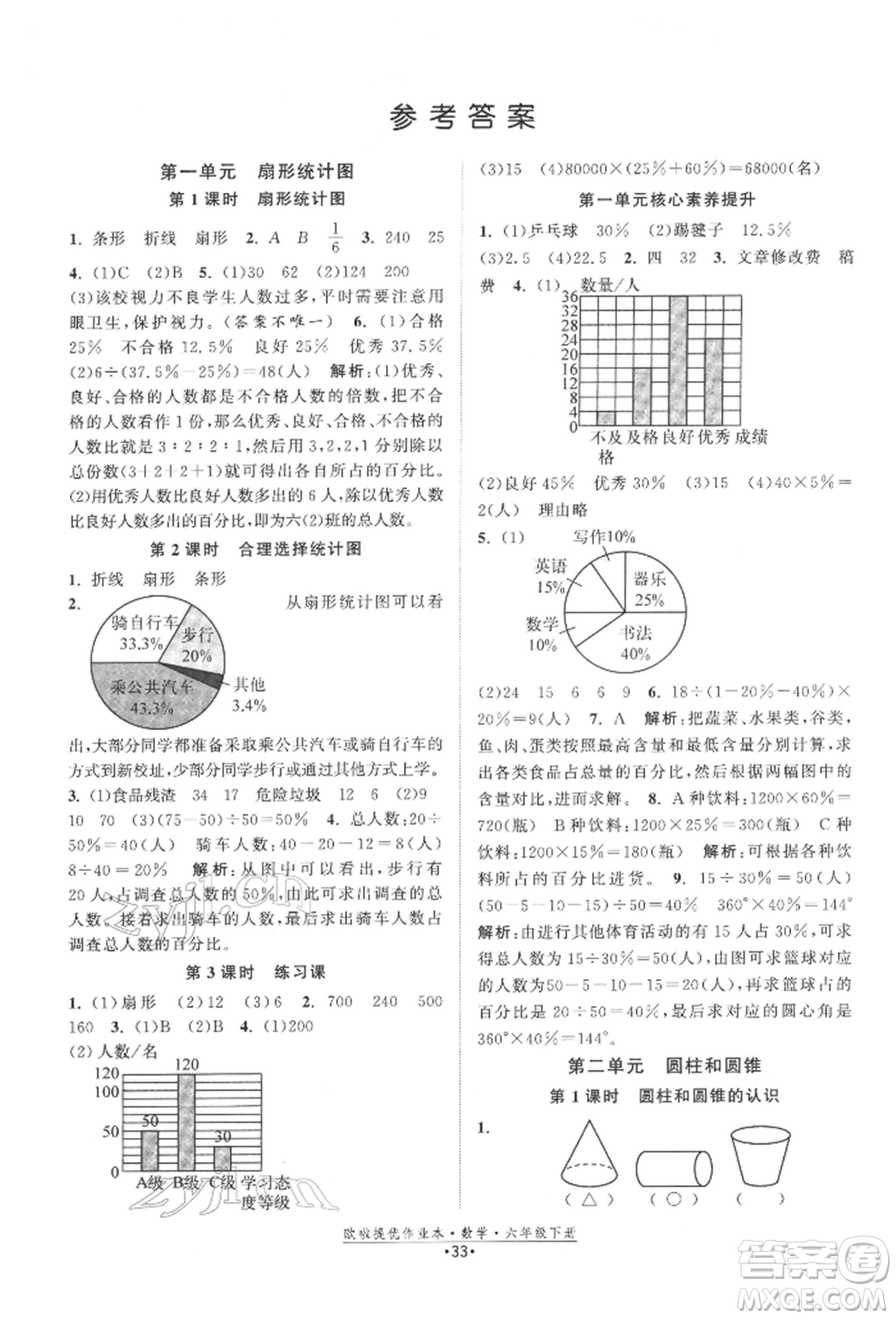 江蘇鳳凰美術出版社2022歐拉提優(yōu)作業(yè)本六年級數(shù)學下冊蘇教版參考答案