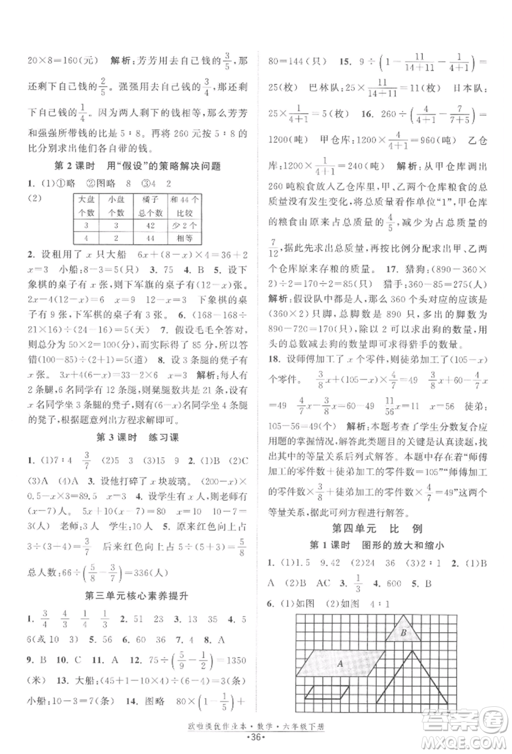 江蘇鳳凰美術出版社2022歐拉提優(yōu)作業(yè)本六年級數(shù)學下冊蘇教版參考答案