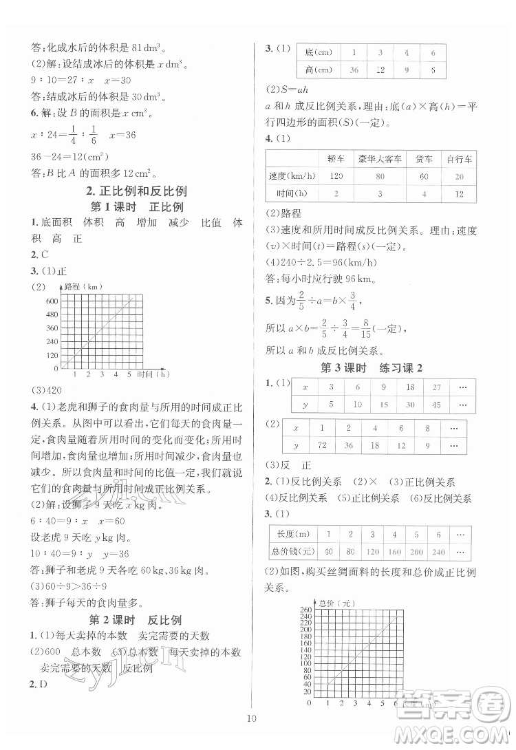 華東師范大學(xué)出版社2022一課一練數(shù)學(xué)A版六年級(jí)下冊(cè)人教版答案