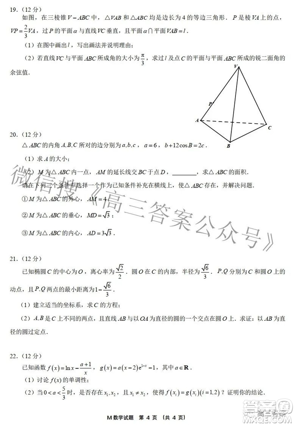 2022福建高三診斷性測(cè)試數(shù)學(xué)試題及答案