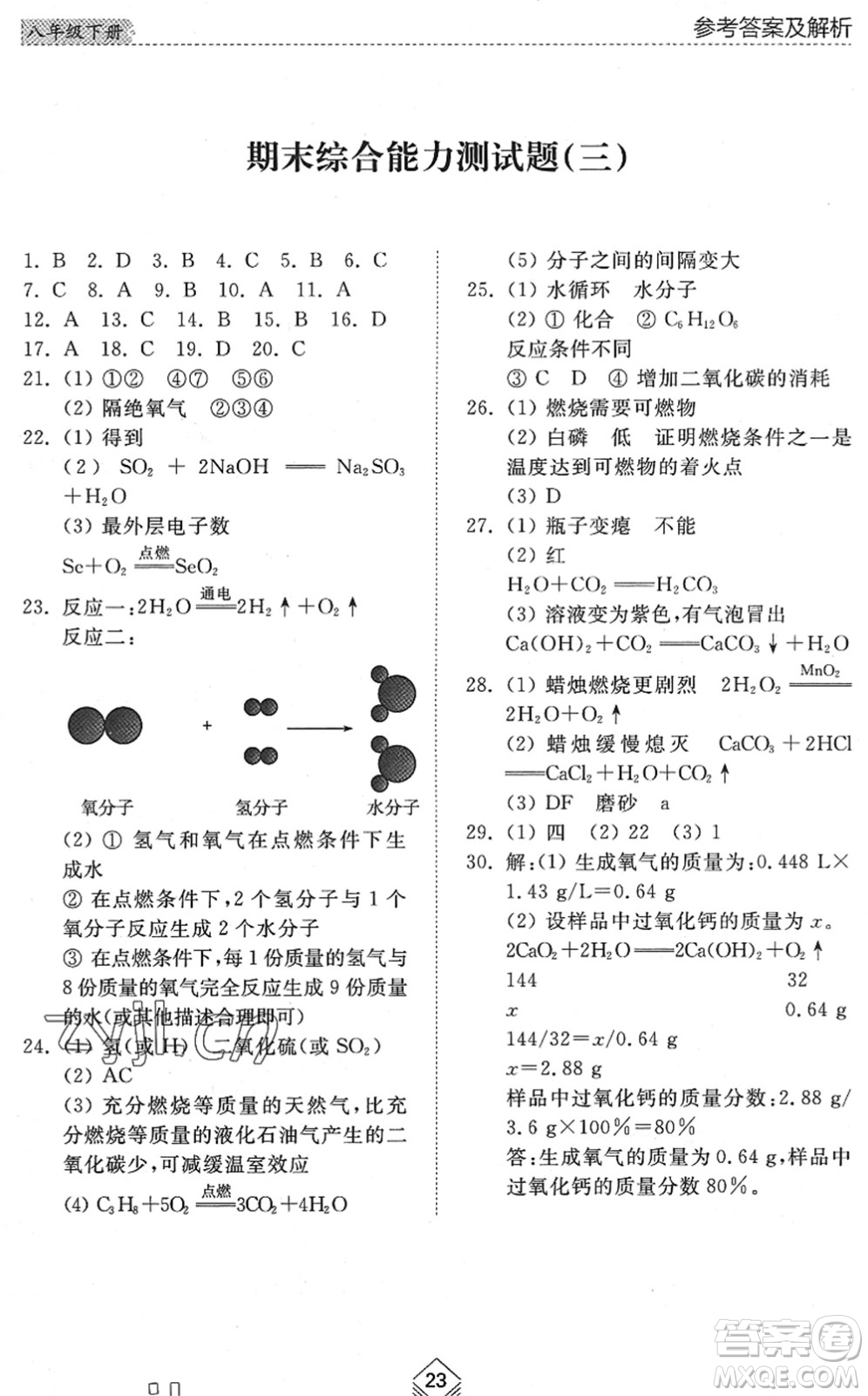 山東人民出版社2022綜合能力訓(xùn)練八年級化學(xué)下冊魯教版五四學(xué)制答案