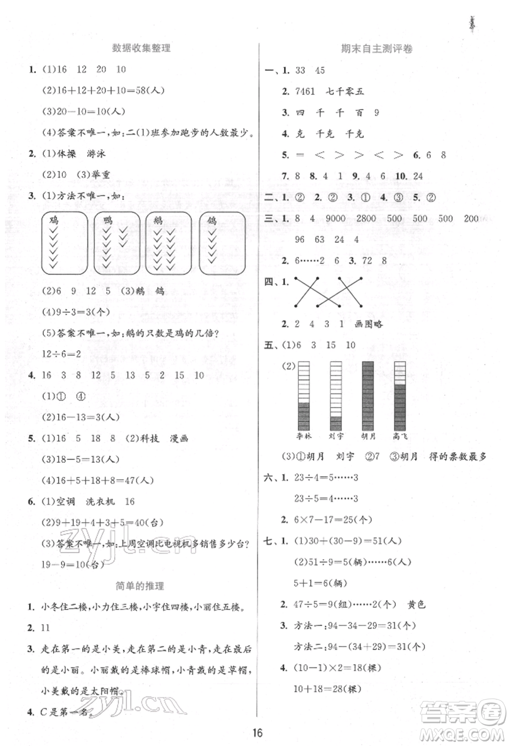 江蘇人民出版社2022實(shí)驗(yàn)班提優(yōu)訓(xùn)練二年級(jí)下冊(cè)數(shù)學(xué)人教版參考答案