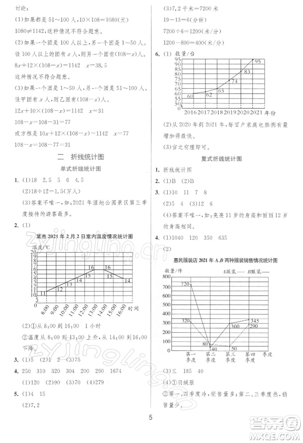 江蘇人民出版社2022實(shí)驗(yàn)班提優(yōu)訓(xùn)練五年級(jí)下冊數(shù)學(xué)蘇教版江蘇專版參考答案