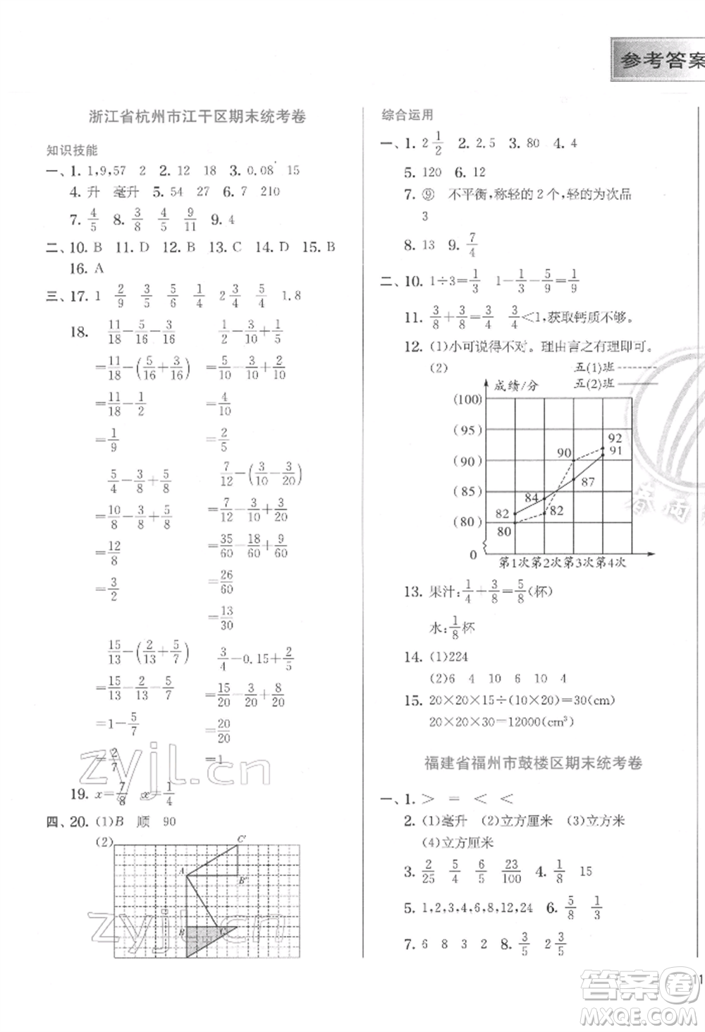 江蘇人民出版社2022實驗班提優(yōu)訓練五年級下冊數(shù)學人教版參考答案