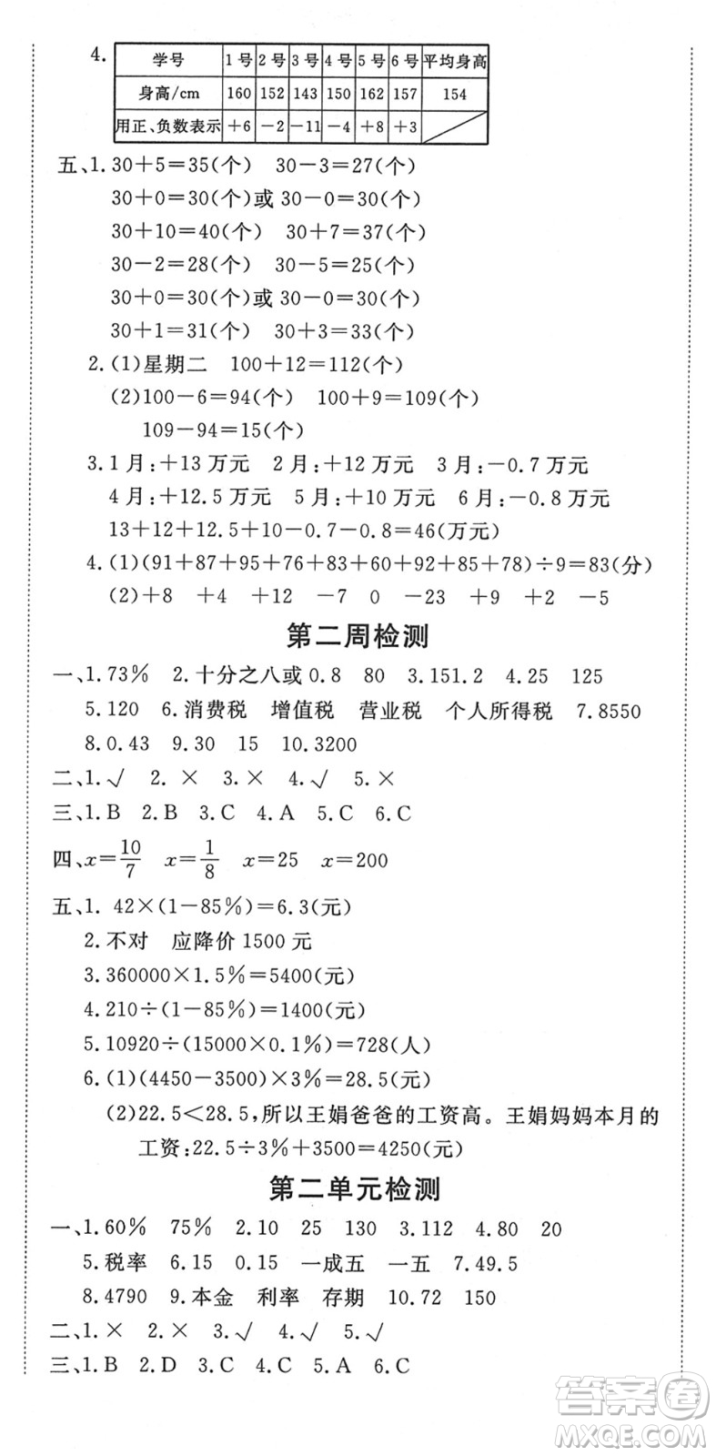 中州古籍出版社2022全能練考卷六年級(jí)數(shù)學(xué)下冊(cè)RJ人教版答案